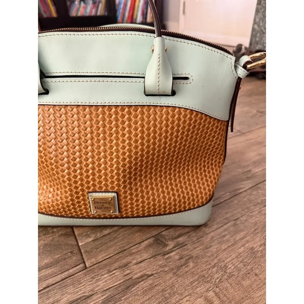 Dooney & Bourke Satchel Bag Woven Embossed Leather Woven Domed Brown Blue